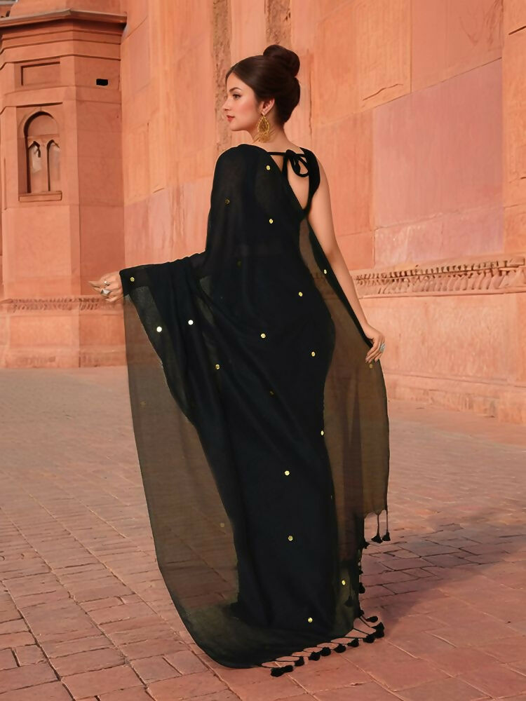 Joban Fashion Women Black Trendy Cotton Saree