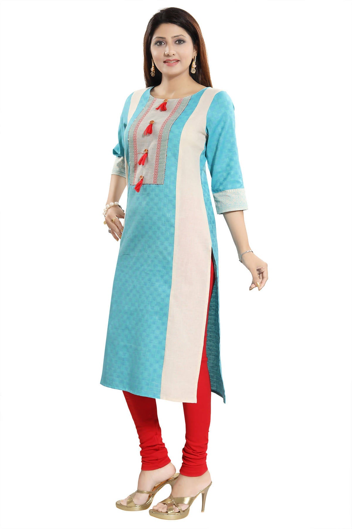 Snehal Creations Tantalising T. Blue Textured Cotton Straight Tunic