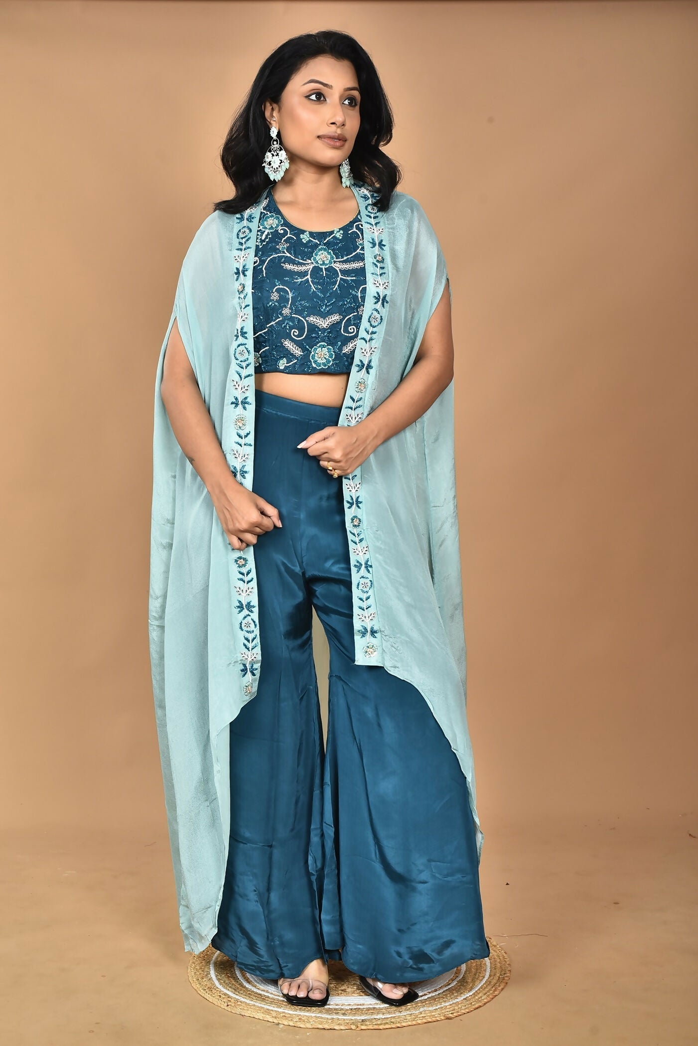 Morchari Women Hand Embroidery Crop Top-Blue 
