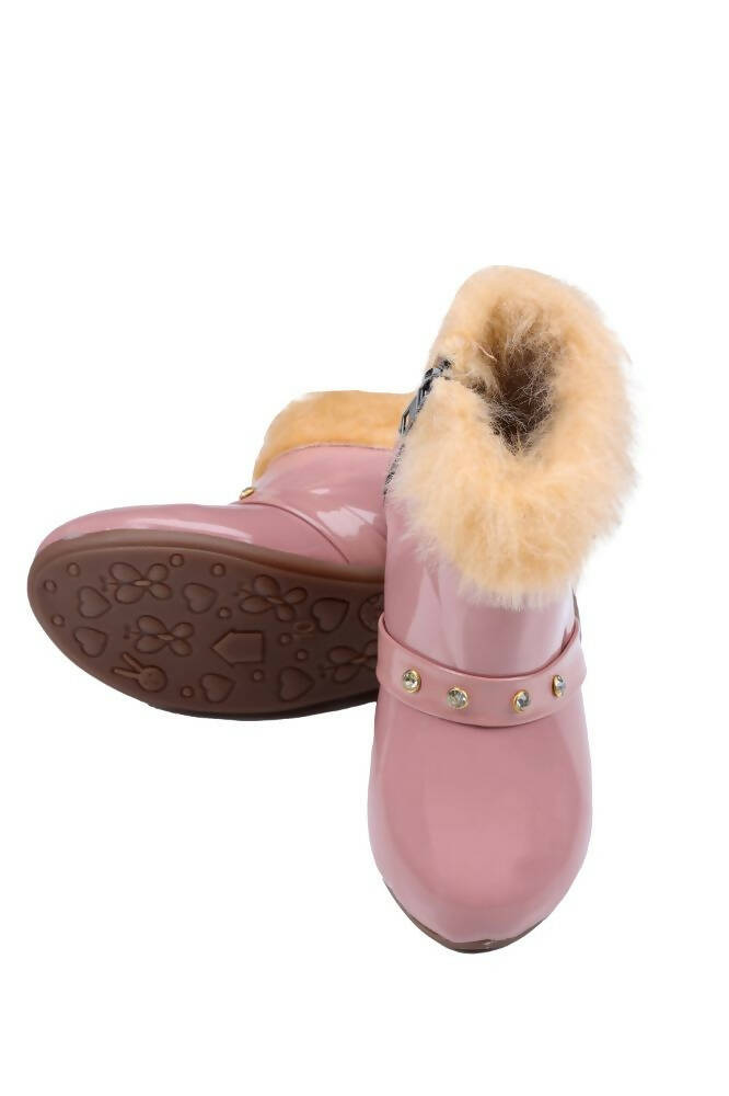 Tiny Bugs Girls Faux Fur Detail Winter Boots - Peach  Grab2Buy Tiny Bugs Grab2Buy