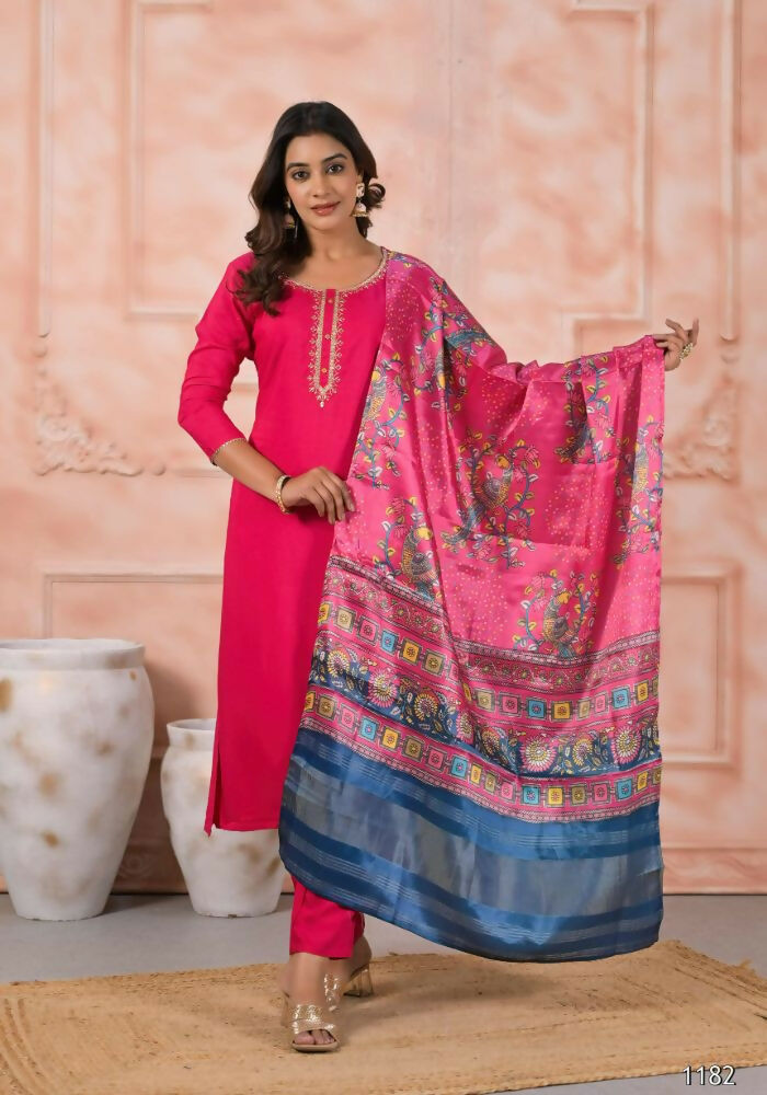 Ethnic Festive Wear Viscose Pink Stitched Suit With Dupatta - Anbazaar
