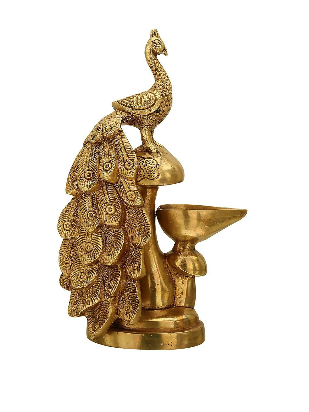 Craftvatika Gold-Toned Brass Diya Oil Lamp Peacock Hanging Diya 