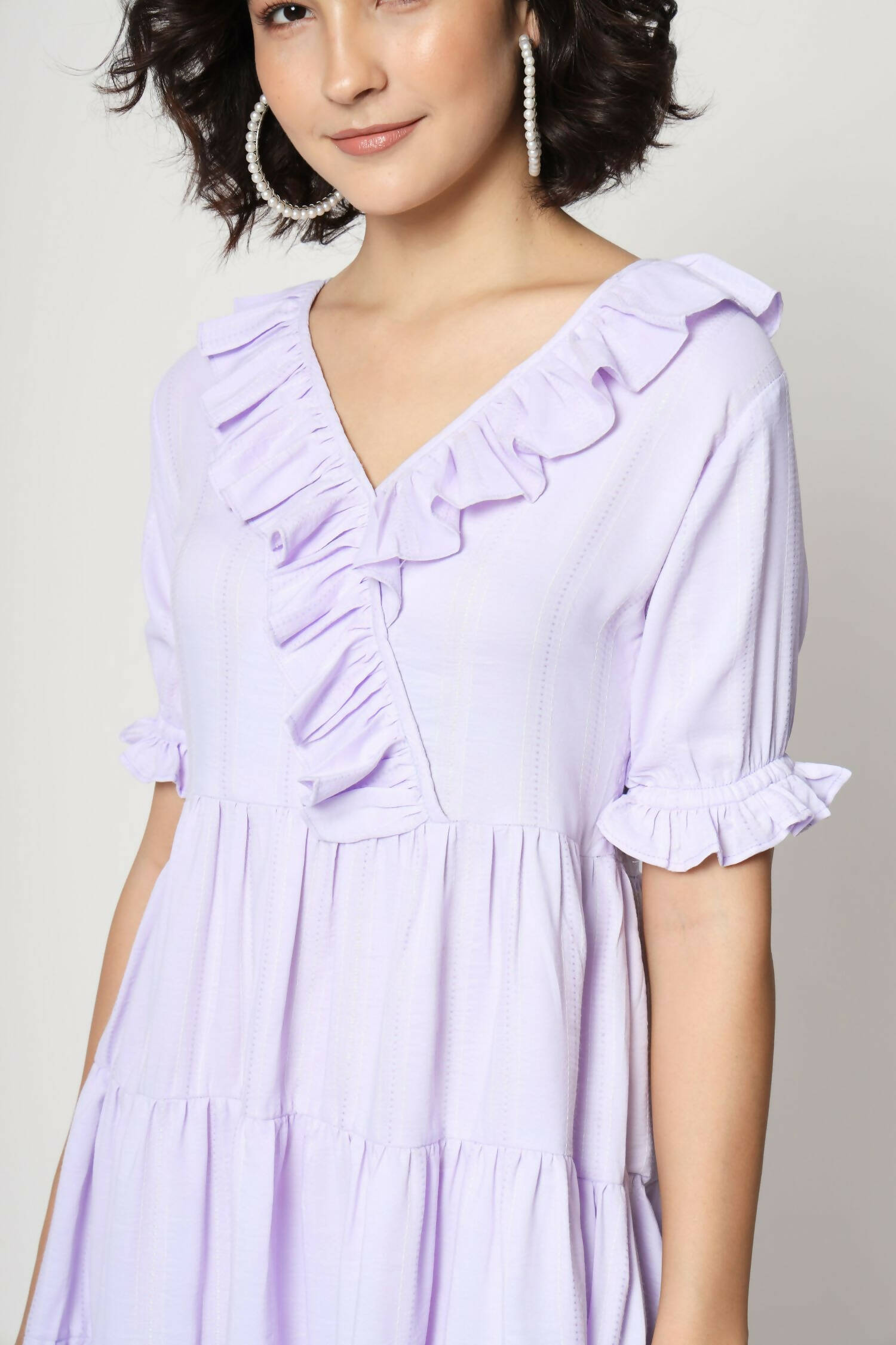 Purple Viscose Texture Flared Dress - Shivani