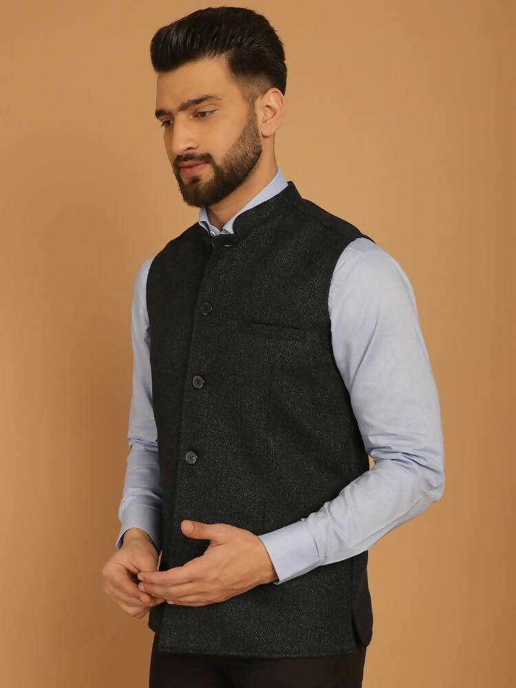 Even Apparels Pure Wool Nehru Jacket - Blue 