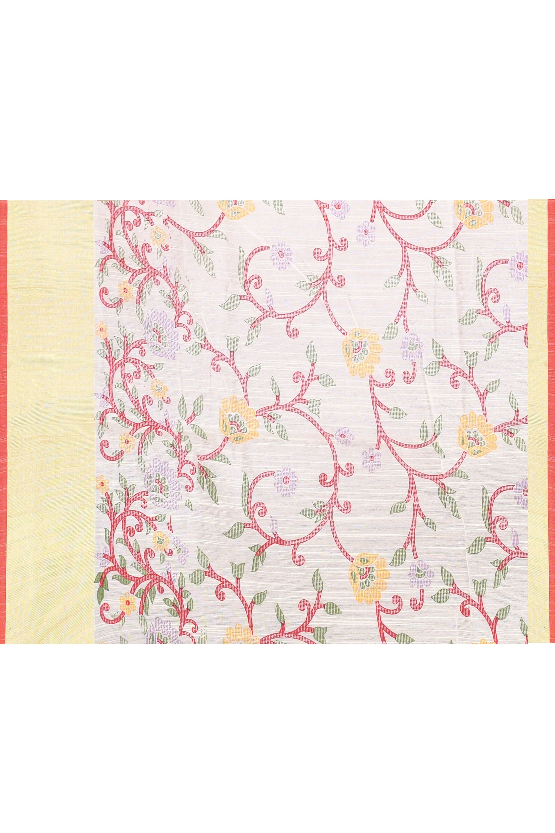 Piyari Fashion Women's White Embellished Cotton Blend Printed Saree