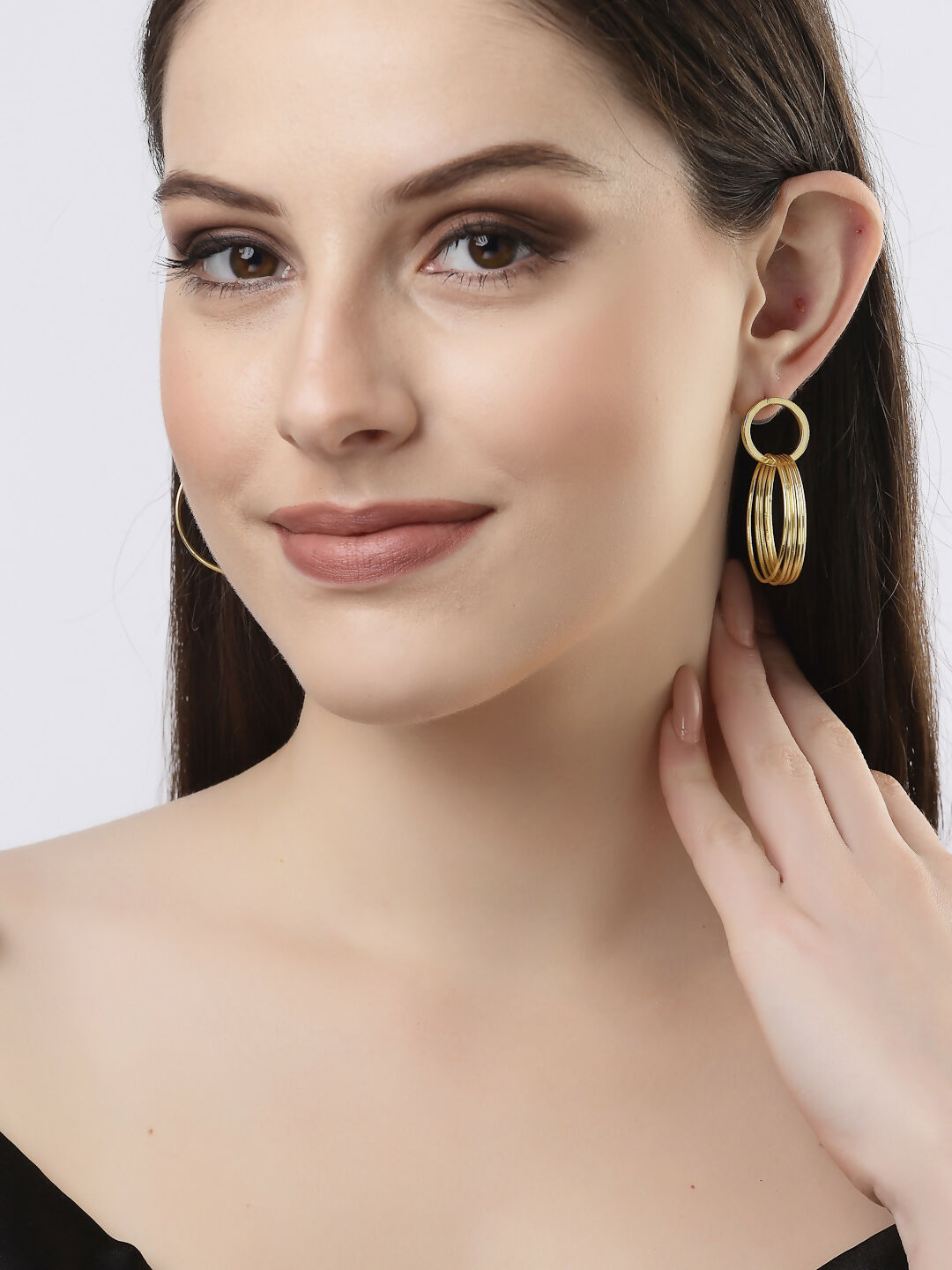 NVR Women Golden Linked Round Circle Attached Drop Earrings - Grab2buy