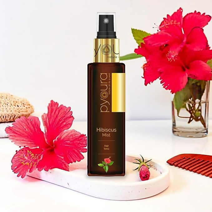 Pyoura Hibiscus Hair Mist Spray For Itchy Dry Scalp & Dandruff Non-Oily Heat Protection Hair Mist Tonic Supports Hair Growth 