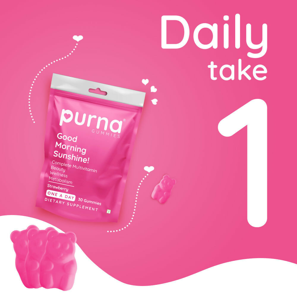 Purna Gummies Multivitamin Strawberry Gummies with Vitamins & Minerals 