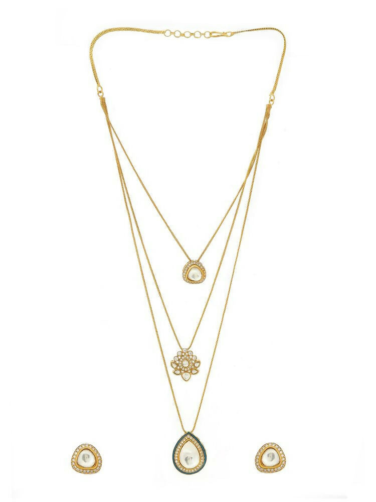 Kundan Antique Finish Earrings and Dew drop Necklace set - Ruby Raang | Grab2Buy