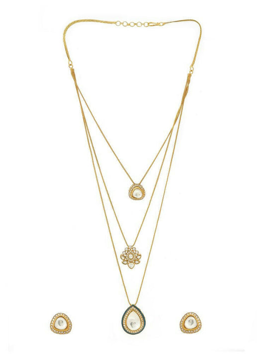 Kundan Antique Finish Earrings and Dew drop Necklace set - Ruby Raang