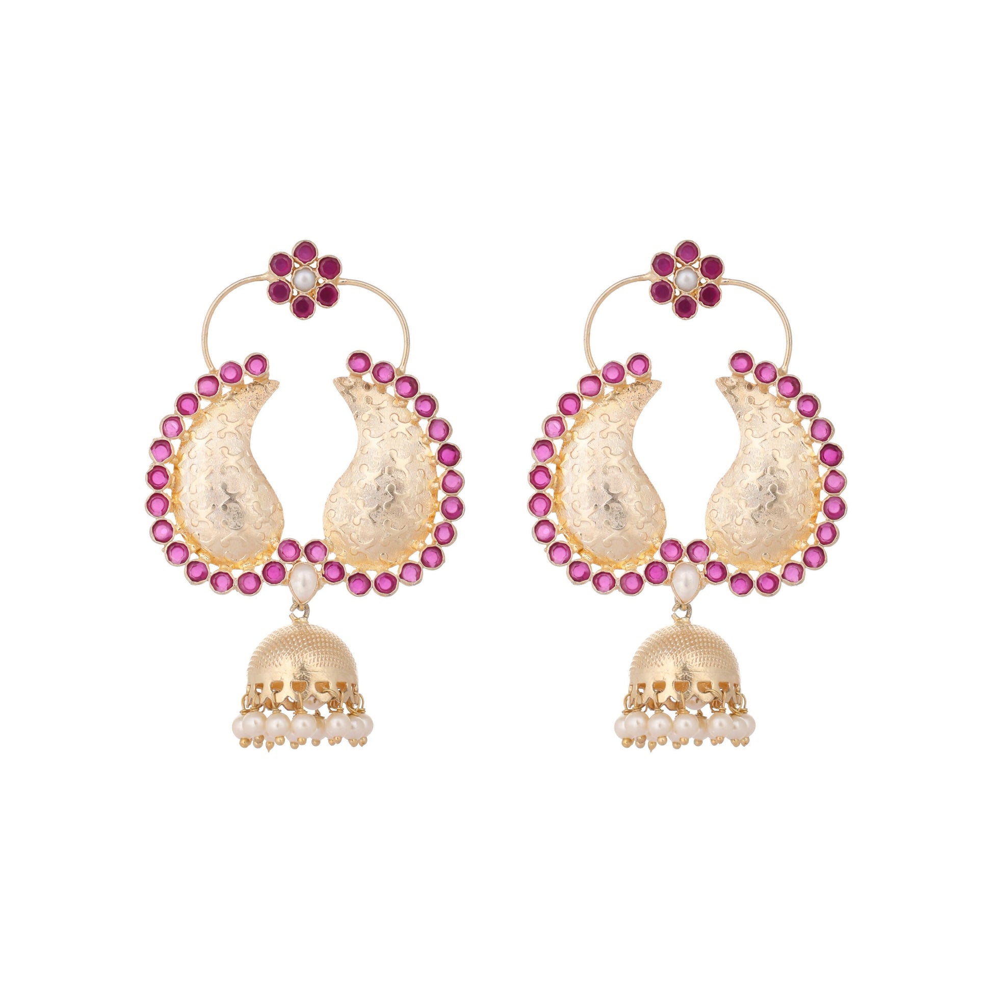 Nuyug 22K Gold Plated Pink Paisley Bloom Earrings | Swadesiicart
