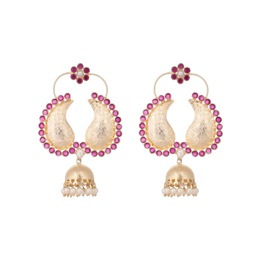 Nuyug 22K Gold Plated Pink Paisley Bloom Earrings | Swadesiicart