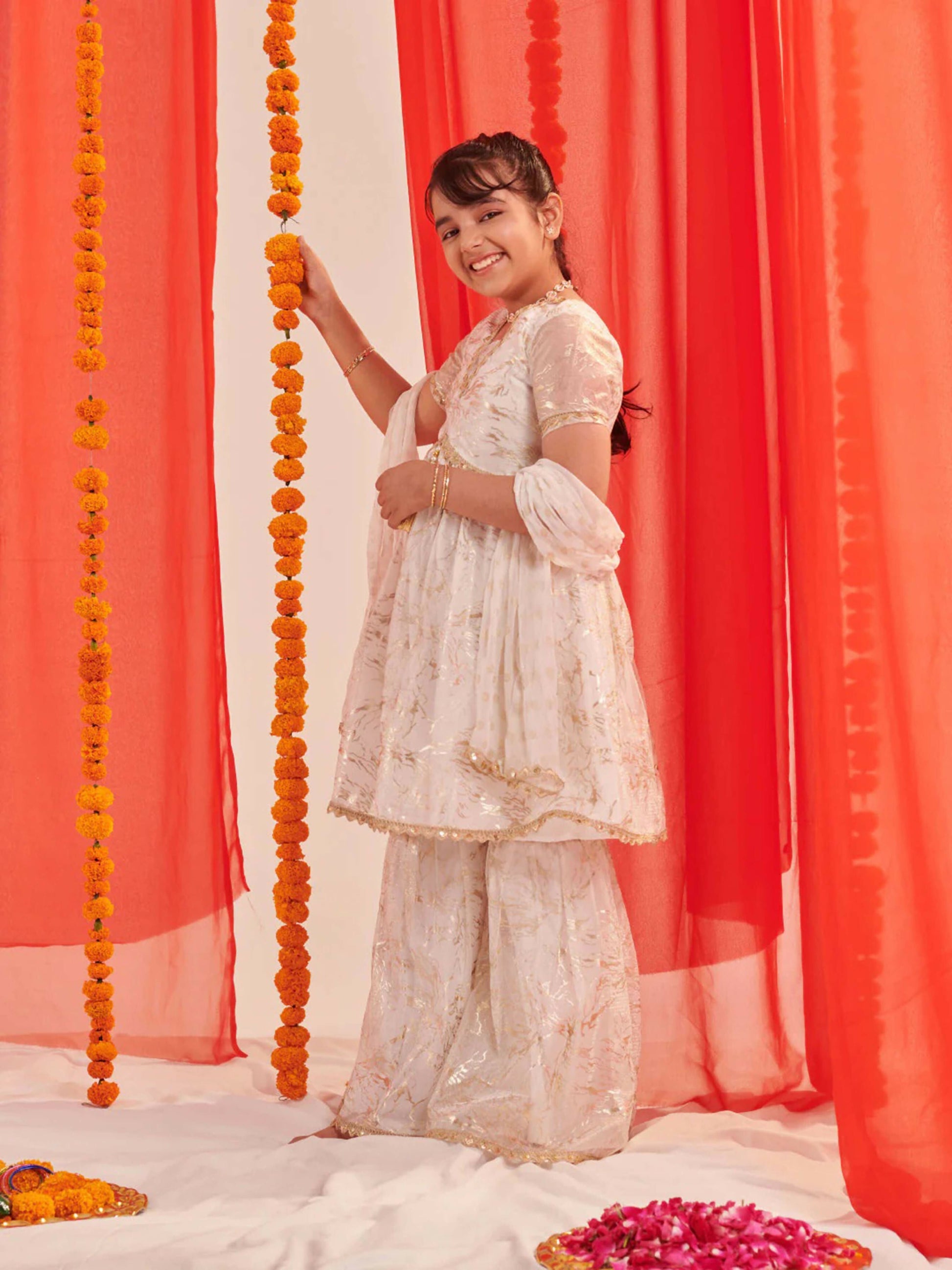 Joban Fashion Girl's Off White Color Sharara Set