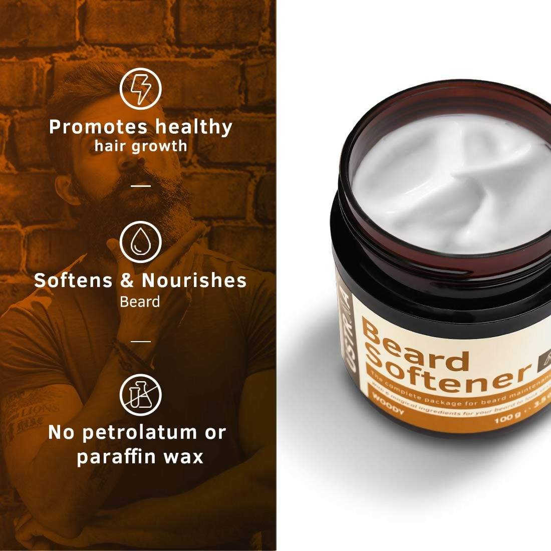 Ustraa Beard Softener Balm Woody - Softens & Nourishes Beard Long Lasting Moisturization  Grab2Buy Ustraa Grab2Buy