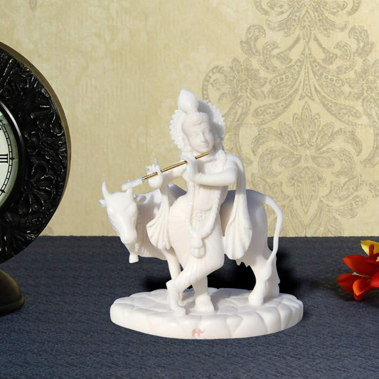 Handicrafts Paradise Carved In Resin Krishna with Cow - Grab2buy