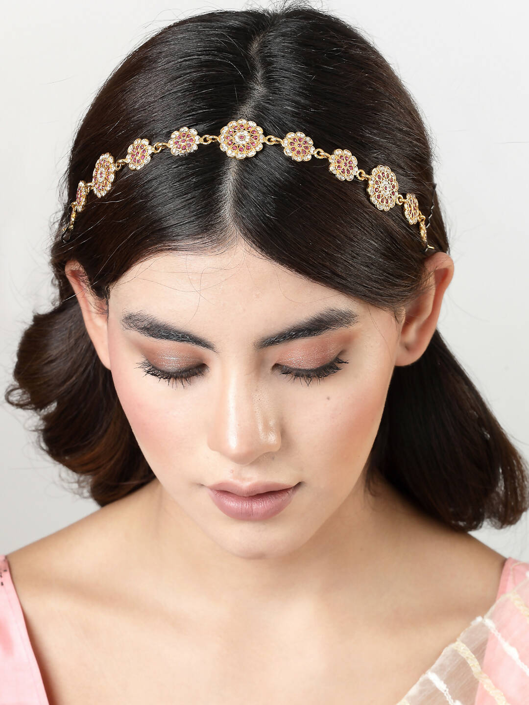 NVR Women's Gold-Polished Traditional Meenakari Stones Trending Matha Patti 