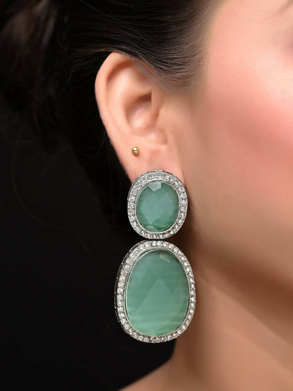 Smart Dangler Earringss With Rhino Stone Border Mint Green Earrings For Women and Girls By House of Ree - Grab2buy