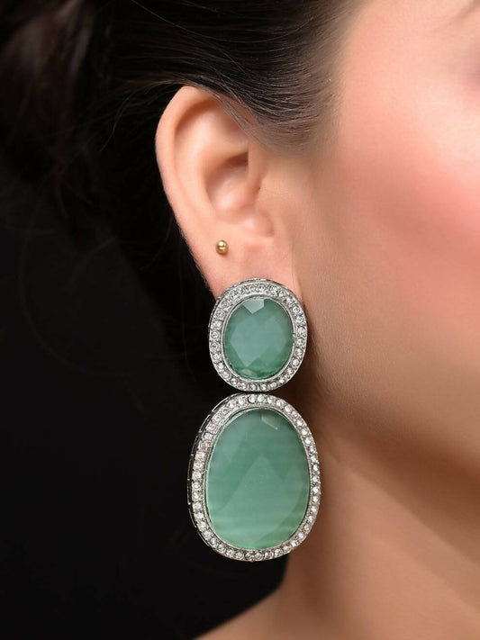 Smart Dangler Earringss With Rhino Stone Border Mint Green Earrings For Women and Girls By House of Ree - Grab2buy