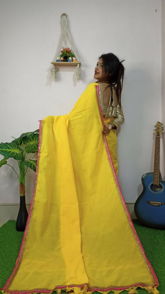Exclusive Collection Beautiful Khadi Cotton Handloom Grab2Buy With Beautiful Zari Border - Yellow 
