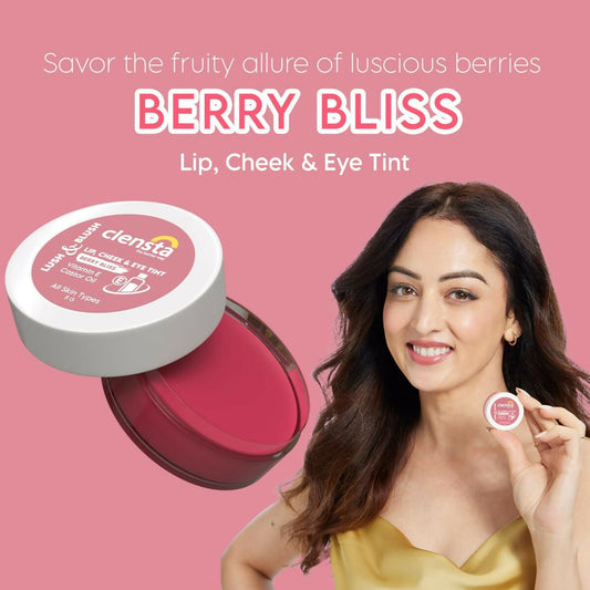 Clensta Lip Cheek Tint - Berry Bliss with Goodness of Vitamin E & Castor Oil - Grab2buy