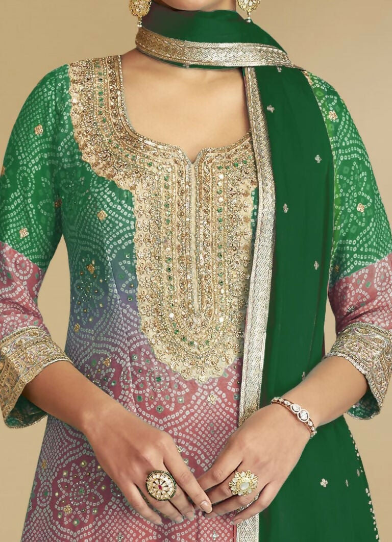 Vastranavya Bandhej Printed Chinon Chiffon Embroidered Sequins Pakistani Suit  Grab2Buy Vastranavya Grab2Buy