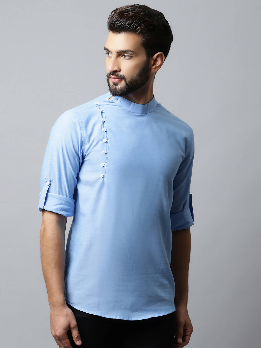 Even Apparels sky Blue Color Pure Cotton Men's Kurta With Side Placket (MMS503) 