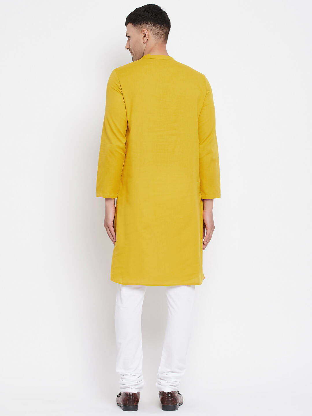 Even Apparels Yellow Pure Cotton Men's Sherwani Kurta With Asymetrical Cut