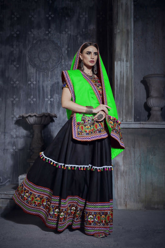 AI Fashion Black Art Silk Designer Navratri Lehenga Choli Collection