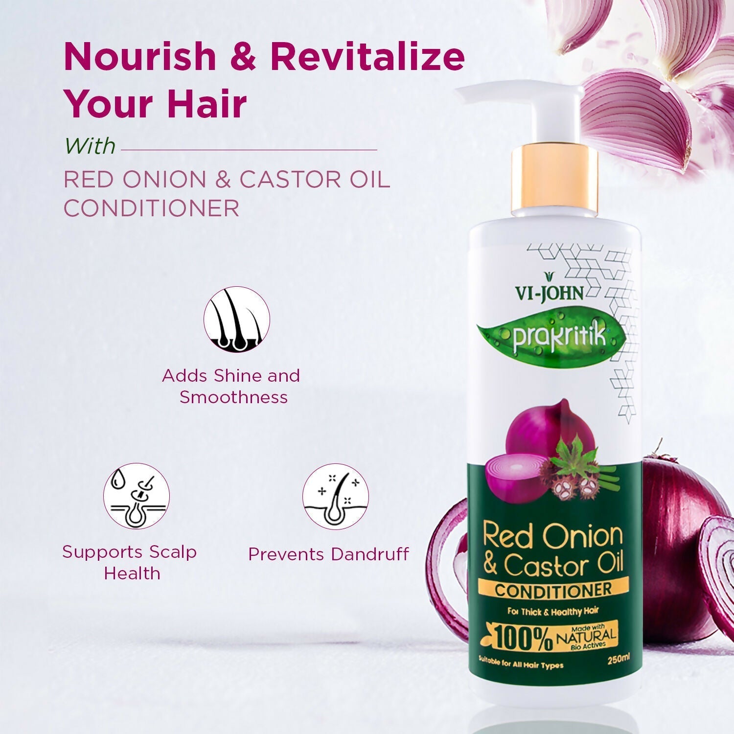 VI-JOHN Prakritik Red Onion & Castor Oil Conditioner to Prevent Dry Hair, 100% Natural Bio Actives  Grab2Buy VI-JOHN Grab2Buy