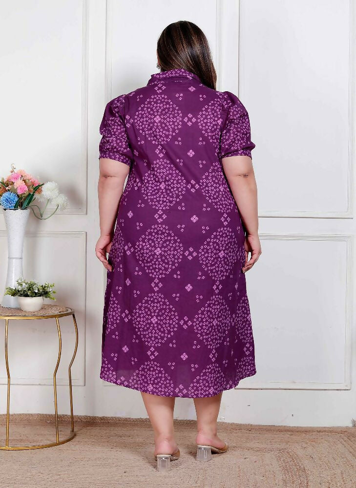 Miravan Plus Size Womens Purple Bandhani Printed A-Line Maxi Dress