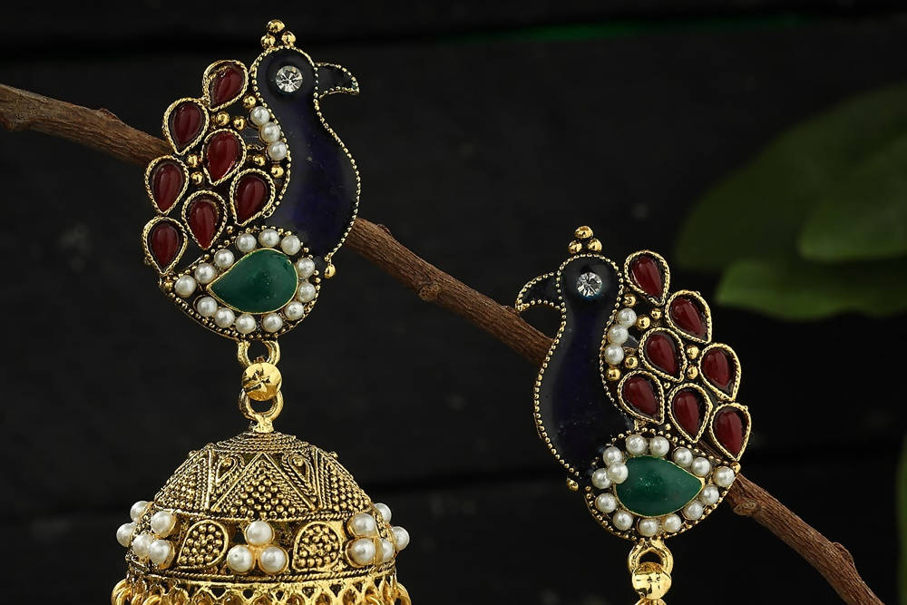 Mominos Fashion Johar Kamal Traditional Peacock Design Multi Color Jhumka - Grab2buy