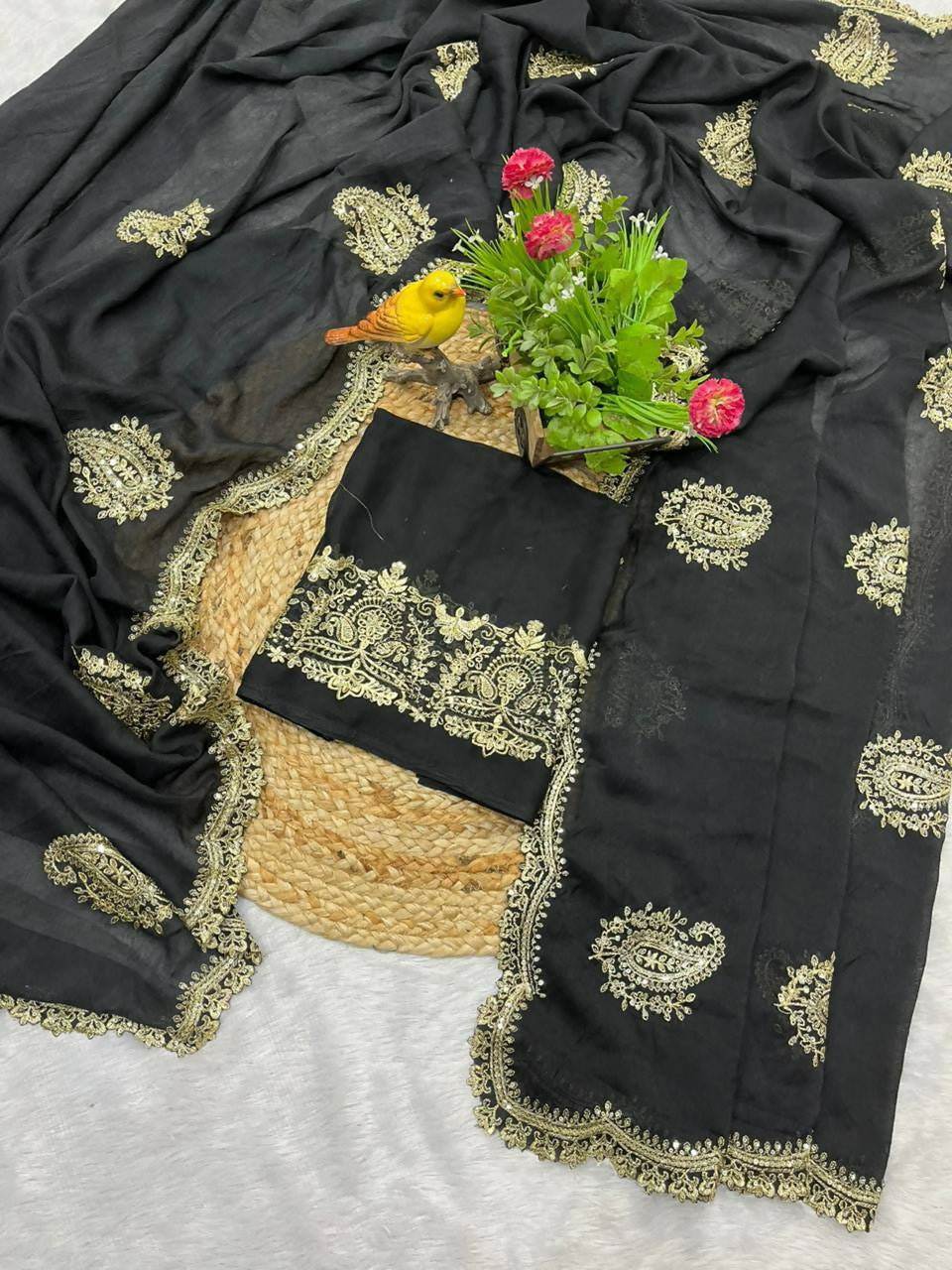 Joban Fashion Black Rangoli Crush Silk Party Wear Sarees