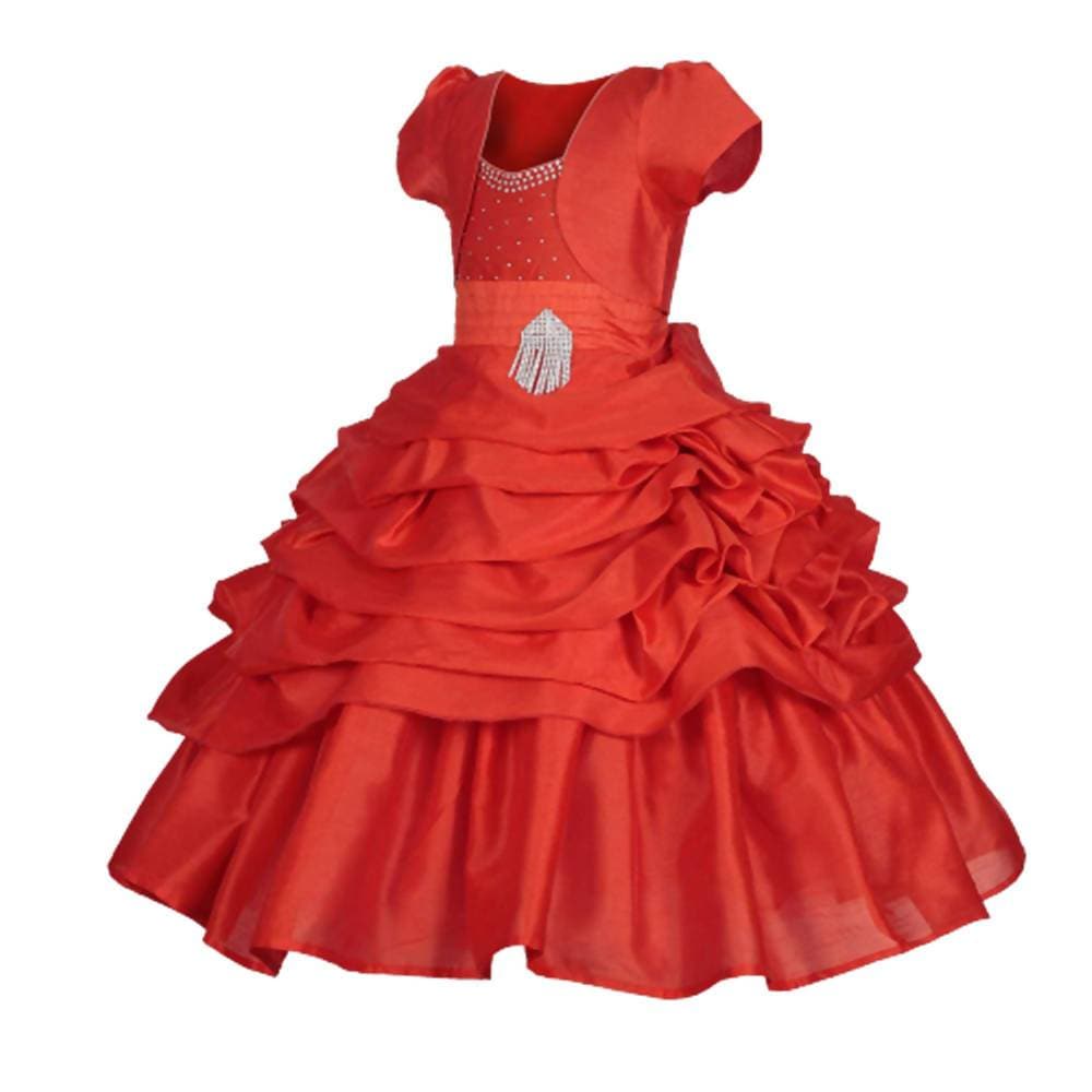 Asmaani Baby Girl's Red Colour Satin A-Line Maxi Full Length Dress (AS-DRESS_22117) - Grab2buy