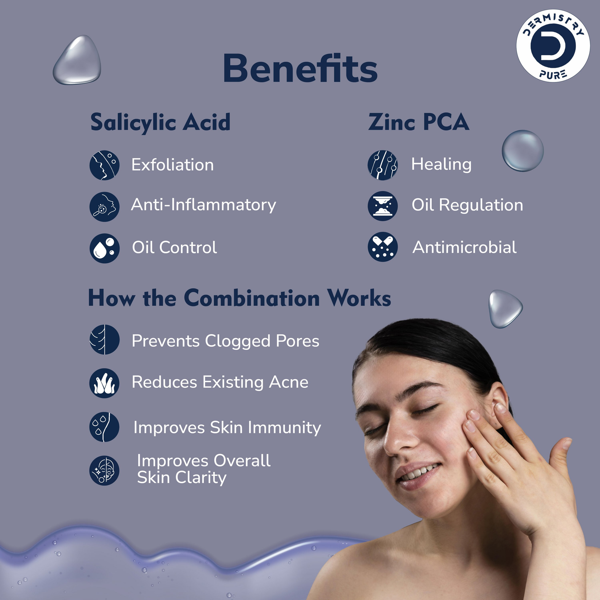 Dermistry 2% Salicylic Acid 2% Zinc Face Serum For Oily Acne Prone Skin Blackhead & Whiteheads Scars 
