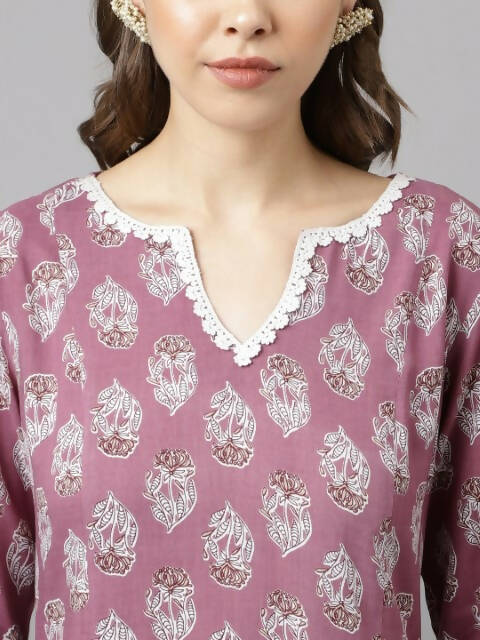 FIORRA Women's Light Purple Cotton A-Line Kurta Palazzo Set 