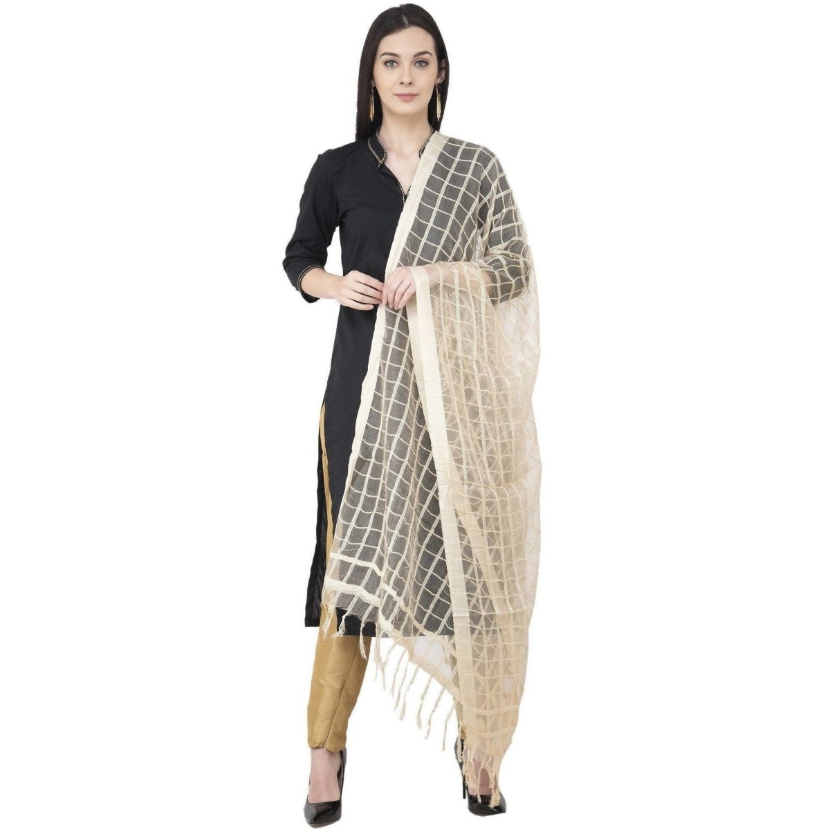 A R Silk Cotton Square Regular Dupatta White Color Dupatta or Chunni 