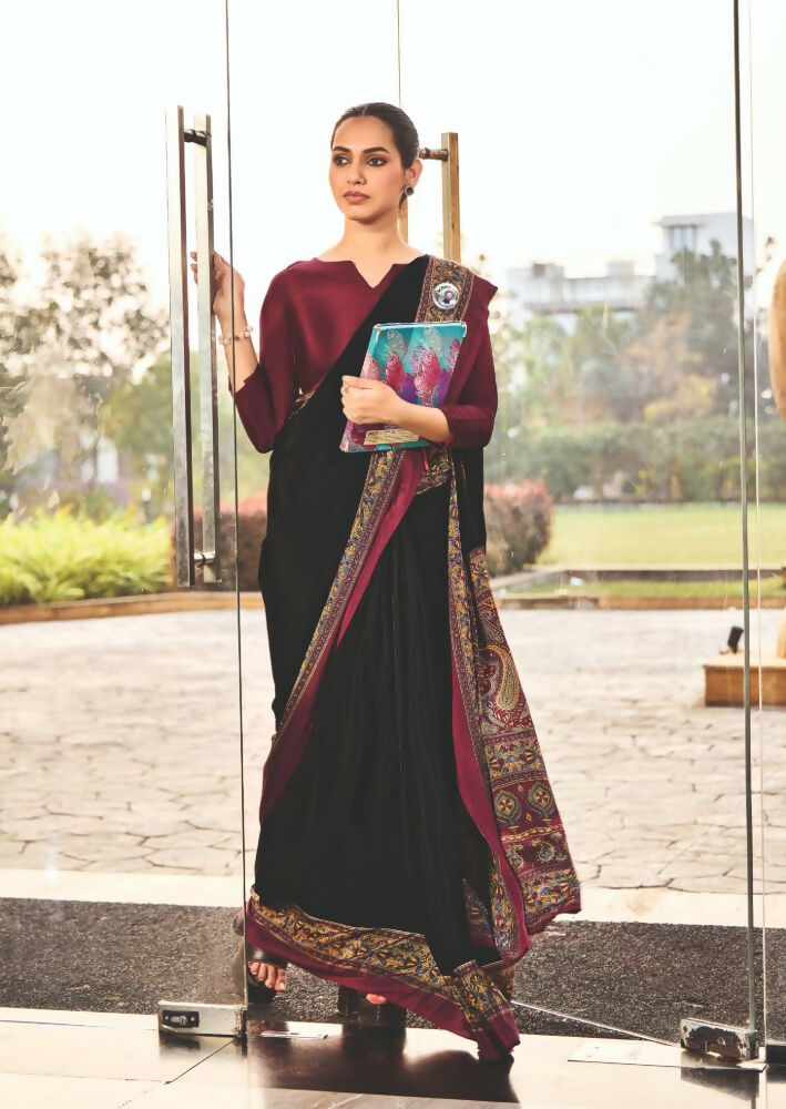 Joban Fashion Black Crepe Silk with Traditional Print Saree