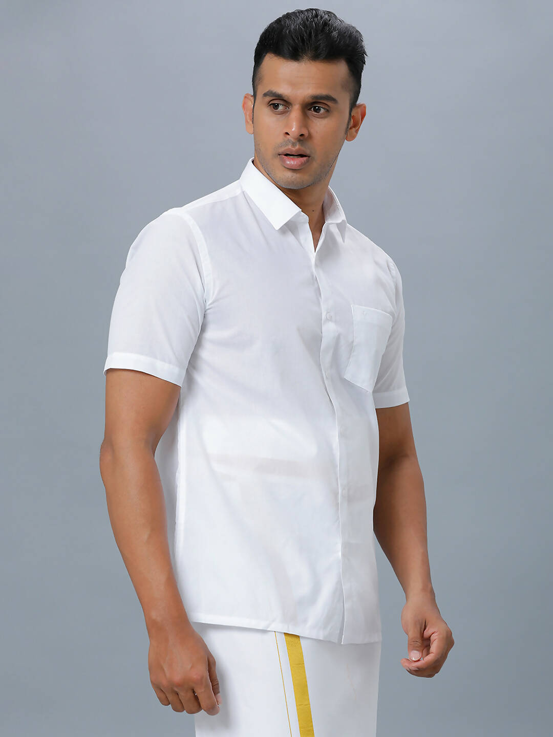 Ramraj Cotton Mens Half Sleeve Formal 100 % Cotton White Shirt 