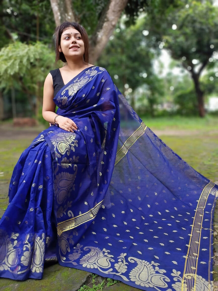Exclusive Collection Blue Beautiful Cotton Silk Grab2Buy 
