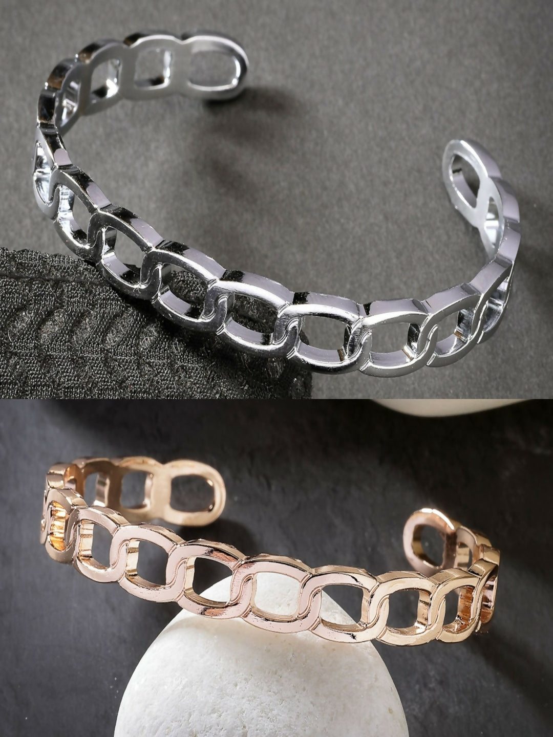 NVR Men's Set of 2 Rhodium-Plated Metal Cuff Bracelet | Grab2Buy