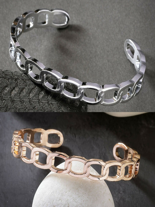 NVR Men's Set of 2 Rhodium-Plated Metal Cuff Bracelet | Grab2Buy