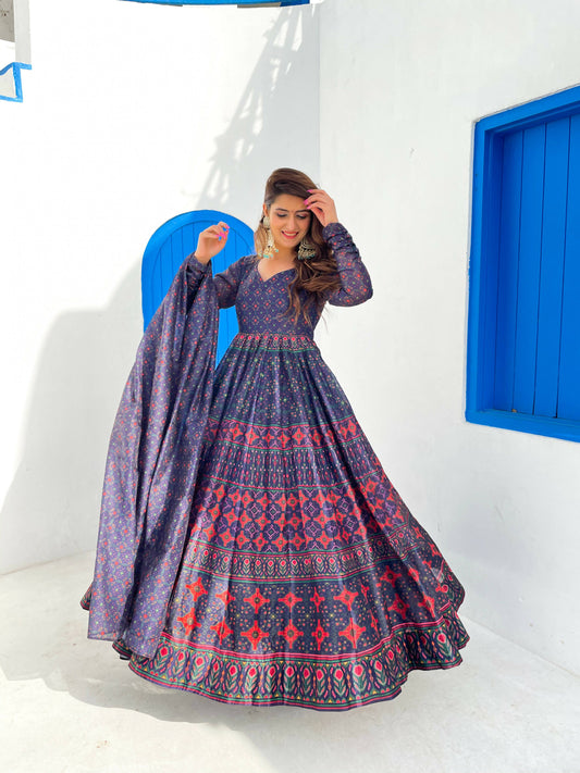Partywear Designer Blue Chanderi Suit - Anbazaar - Grab2buy