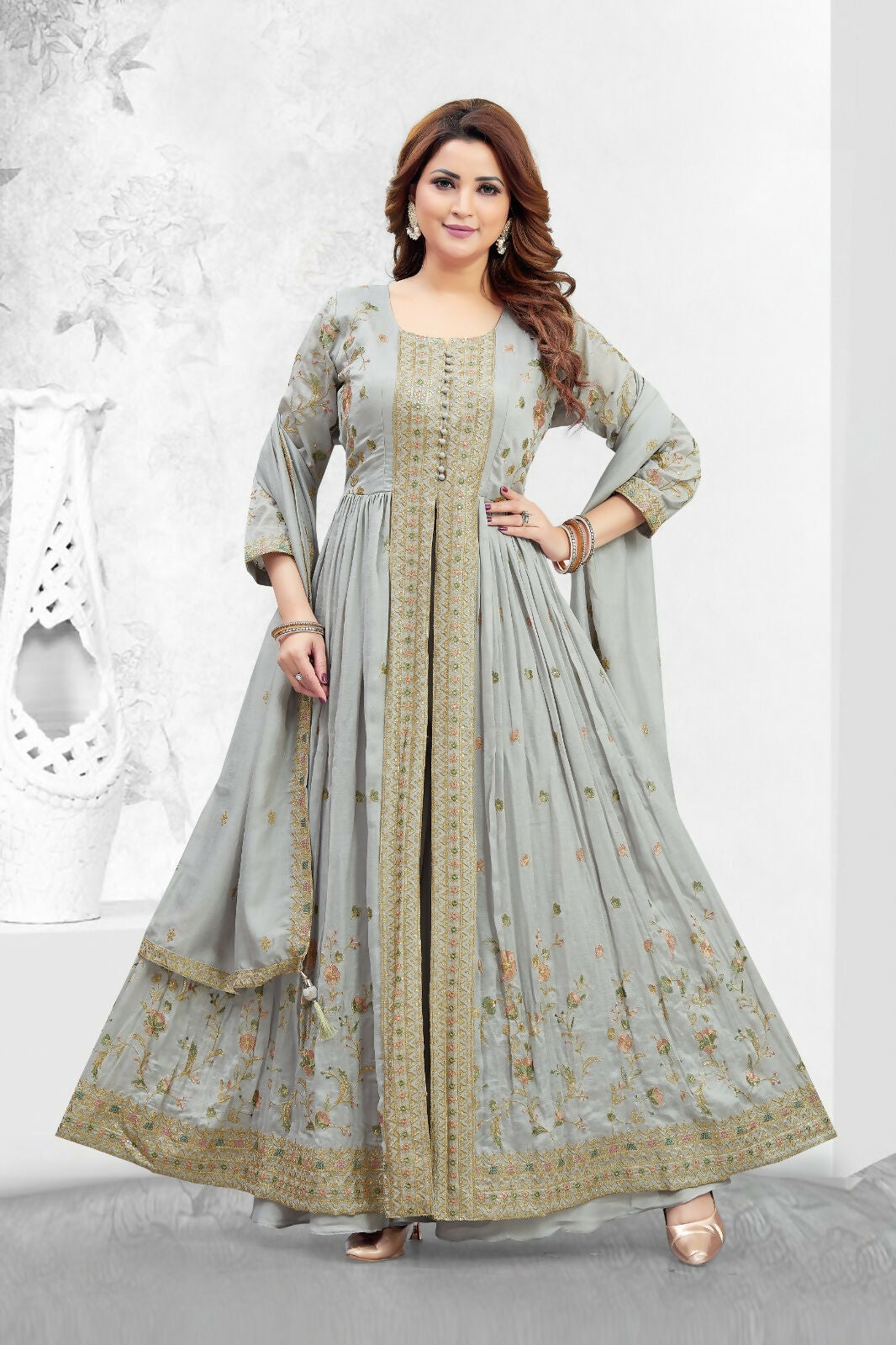 Joban Fashion Muslin Silk Grey Color Kurta Set