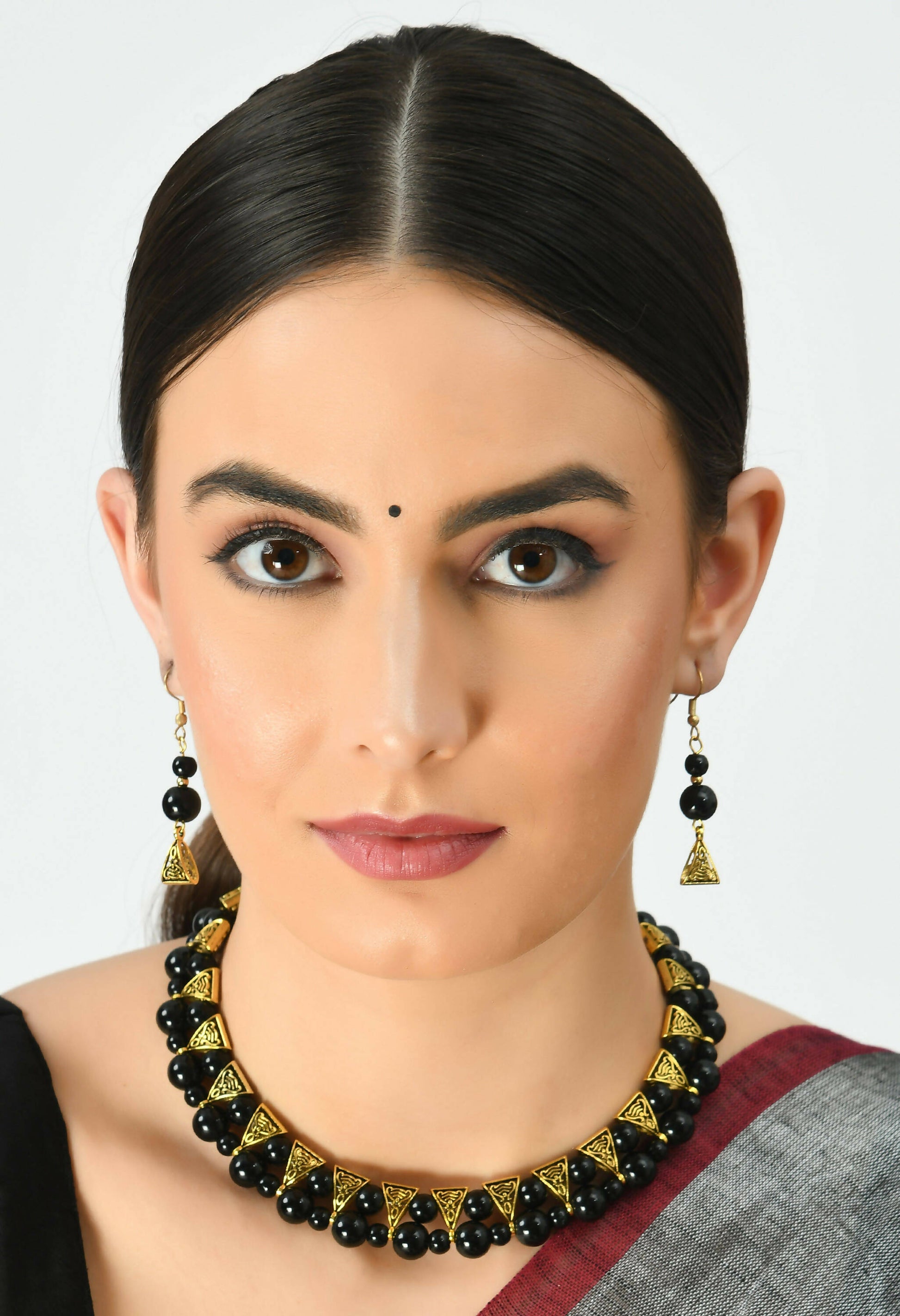 Mominos Fashion Johar Kamal Gold-Plated Brass Finish Pearls Work Choker For Women (Black) - Grab2buy