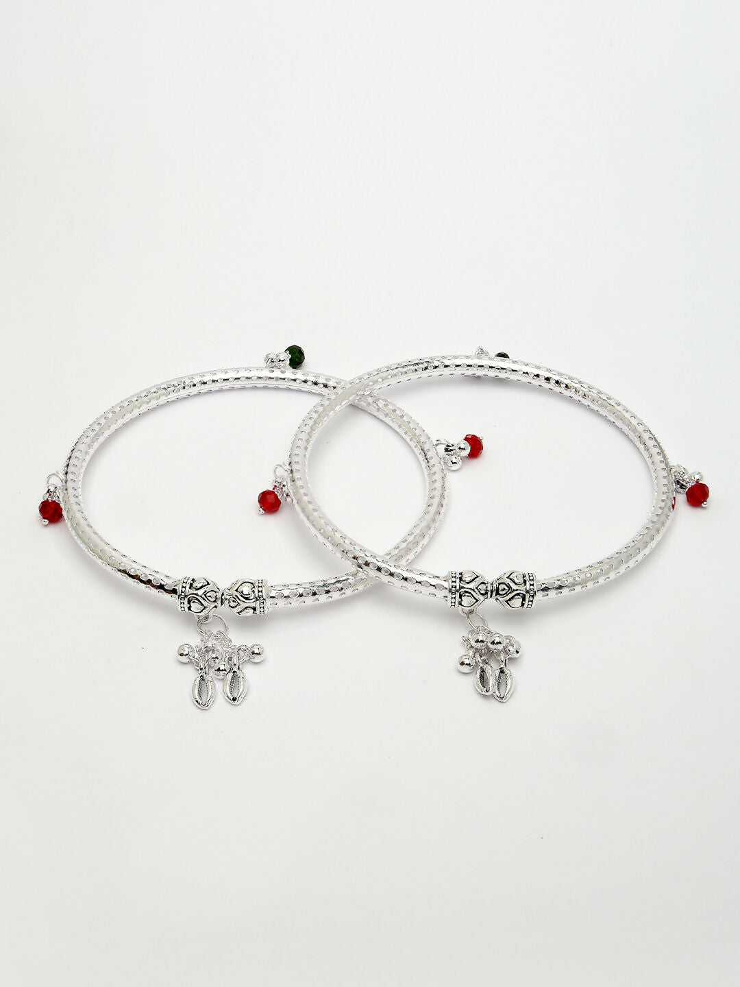 NVR Women's Set of 2 Silver-Plated Kada Anklets