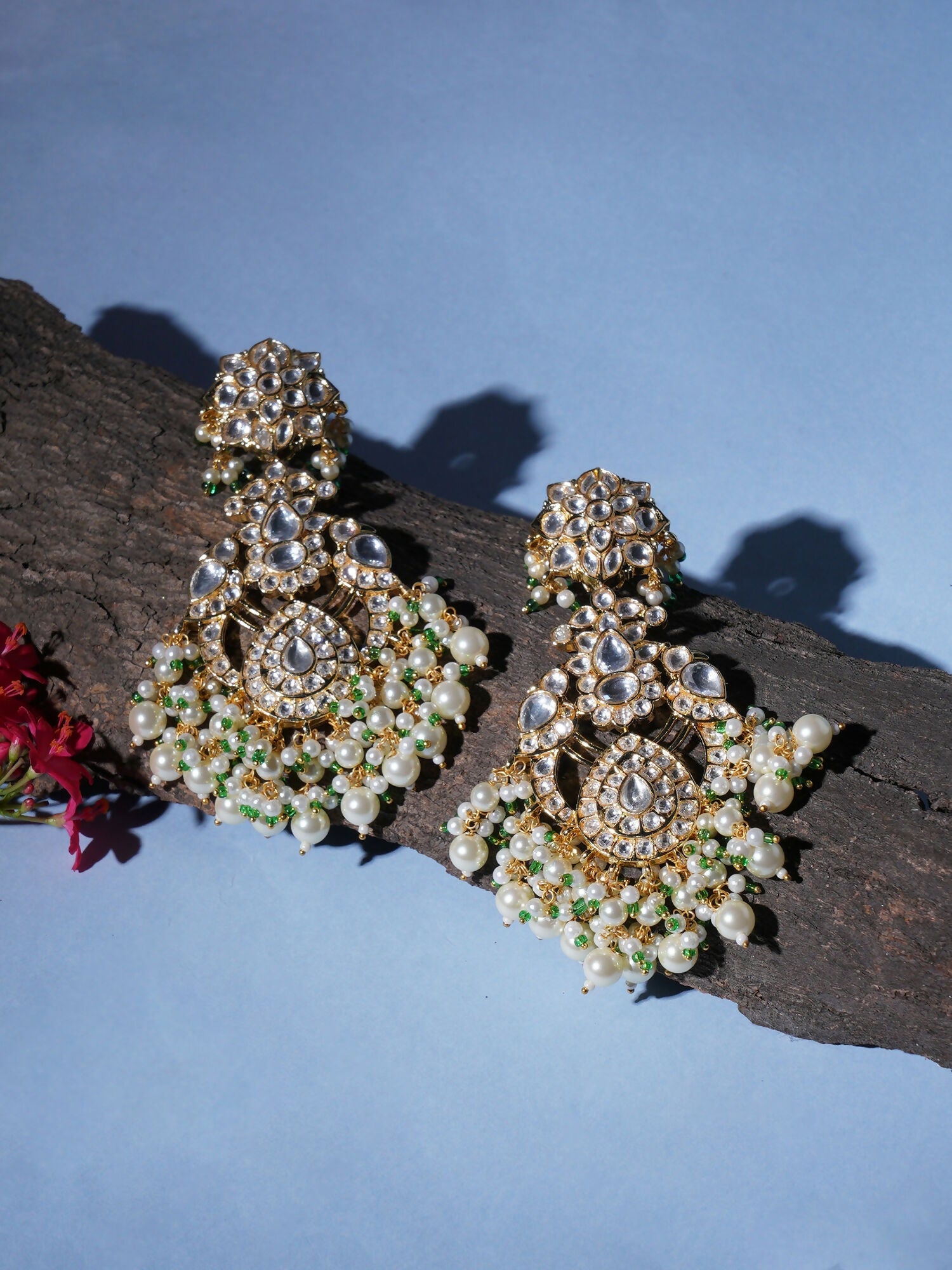 Kundan Chand Earrings (Gold) - Ruby Raang - Grab2buy