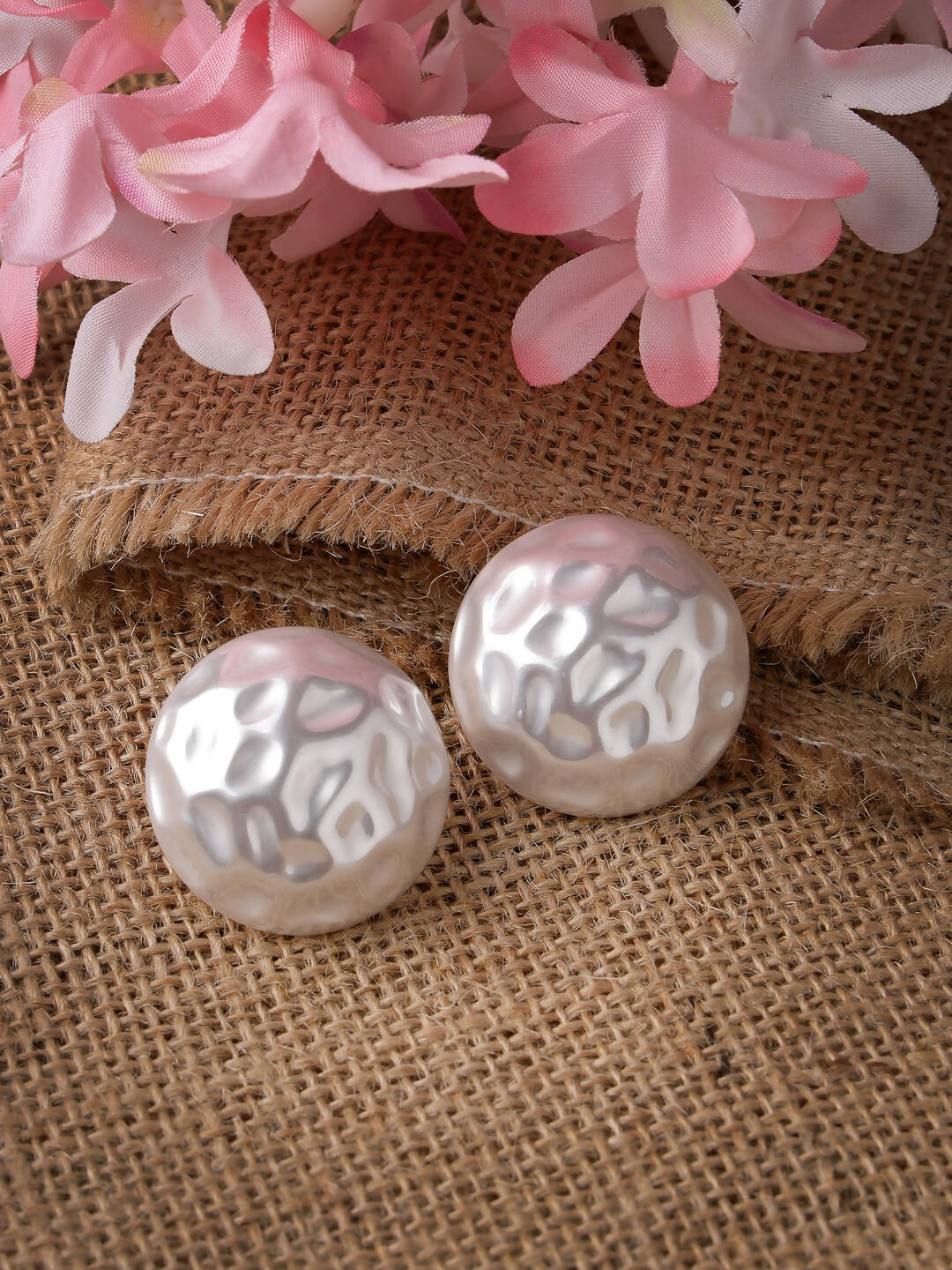 NVR Women's White Color Moon Stud Earrings 