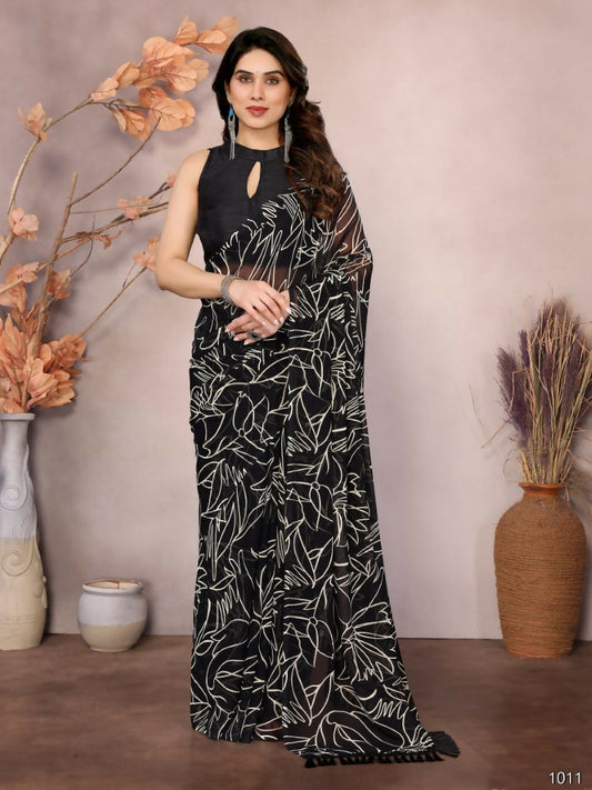 Partywear Designer Georgette Black Fancy Saree - Durga
