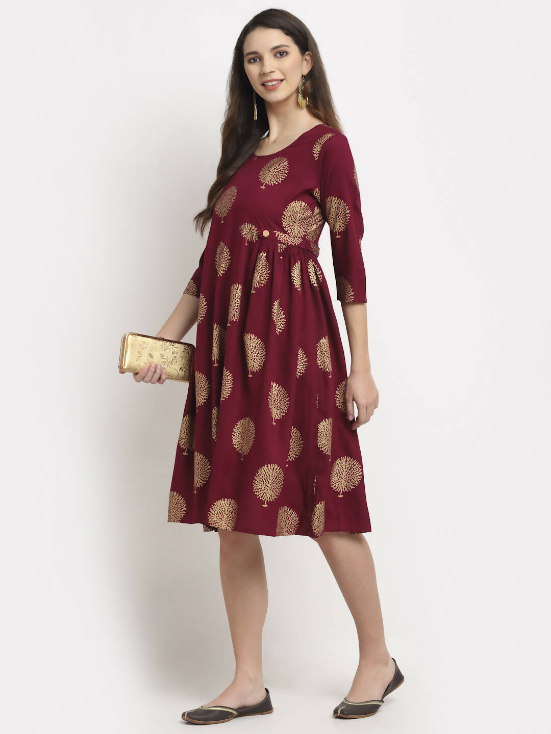 Rudra Bazaar Gold Boota Printed Wine Kurti