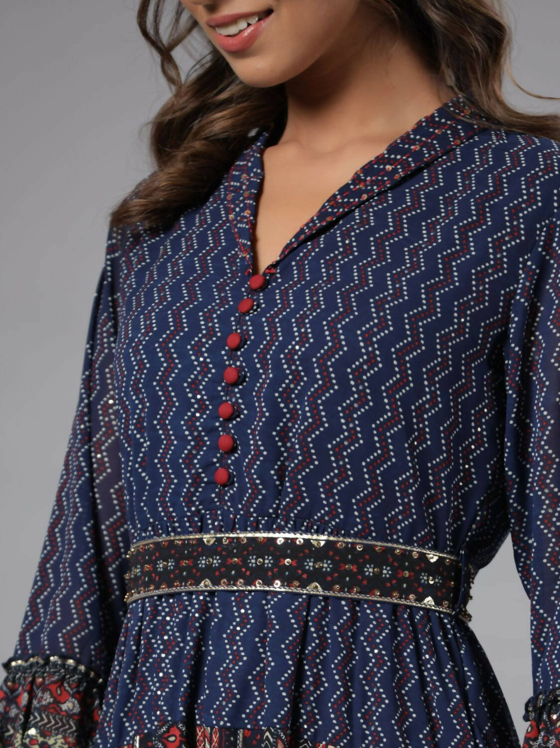 Juniper Women Navy Blue Georgette Printed Tiered Maxi Dress